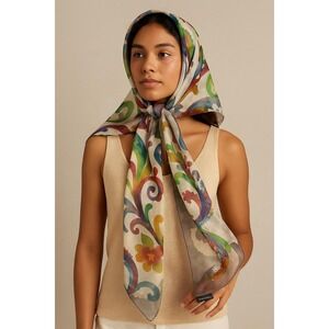 Vtg Uno Allo Volta Silk Scarf 36x54 Multicolor Abstract Floral Scroll Wrap‎